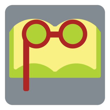 Gözlüklü kitap, illüstrasyon, vektör, beyaz arkaplan.