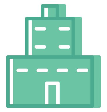 Beyaz arka planda uzun yeşil bina, illüstrasyon, vektör.