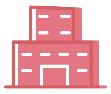 Beyaz arka planda iki katlı kırmızı bina, illüstrasyon, vektör..