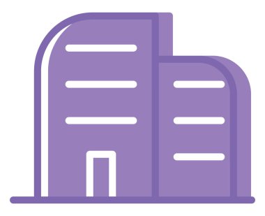 Beyaz arka planda iki mor bina, illüstrasyon, vektör..