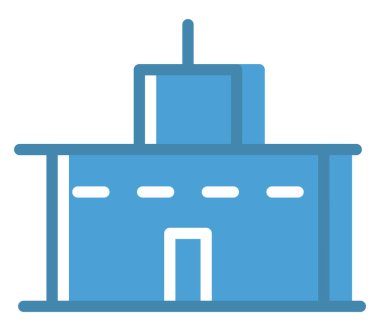 Beyaz arka planda dört pencereli mavi bina, illüstrasyon, vektör.