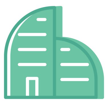 Beyaz arka planda iki modern yeşil bina, illüstrasyon, vektör..