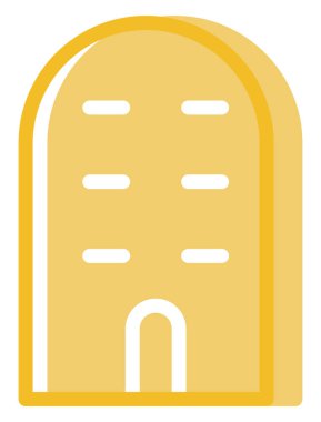 Beyaz arka planda küçük pencereli sarı bina, illüstrasyon, vektör.