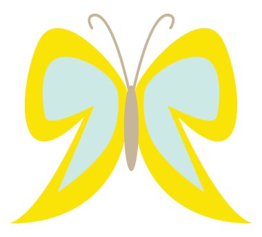 Beyaz arka planda sarı ve mavi kelebek, illüstrasyon, vektör.