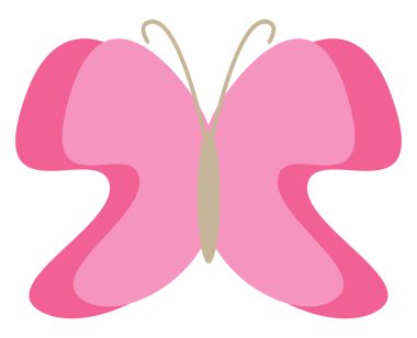 Beyaz arka planda pembe kelebek, illüstrasyon, vektör..