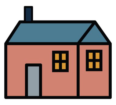 Beyaz arka planda iki pencereli ev, illüstrasyon, vektör.