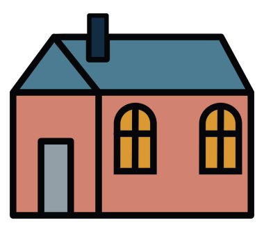 Beyaz arka planda kare ev, illüstrasyon, vektör.