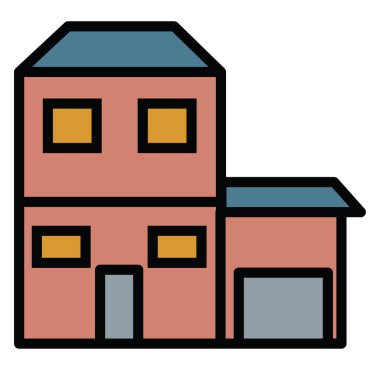 Garajlı, resimli, vektörlü, beyaz arka planlı büyük bir ev..