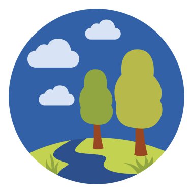 Ağaç ve nehir, illüstrasyon, vektör, beyaz arkaplan üzerinde.