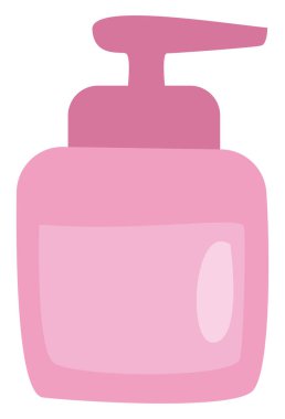 Beyaz arkaplanda pembe sıvı sabun, illüstrasyon, vektör..