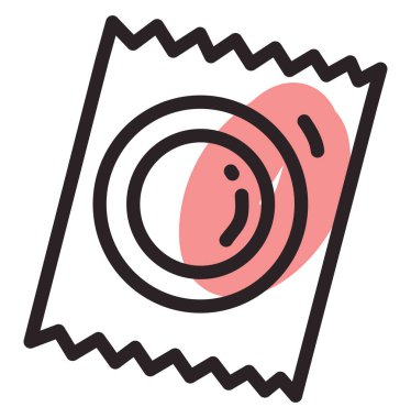 Beyaz arka planda pembe prezervatif, illüstrasyon, vektör..