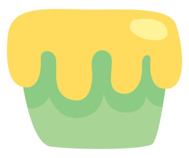 Beyaz arka planda sarı kremalı pasta, illüstrasyon, vektör..