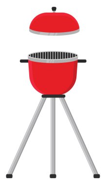 Kırmızı açık hava ızgarası, illüstrasyon, beyaz arkaplanda vektör.