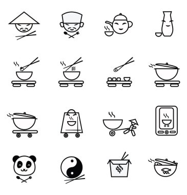 Çin gıda ikonu paketi, illüstrasyon, vektör, beyaz arka planda.
