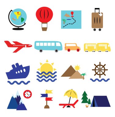 Seyahat sezonu, illüstrasyon, vektör, beyaz arka planda.