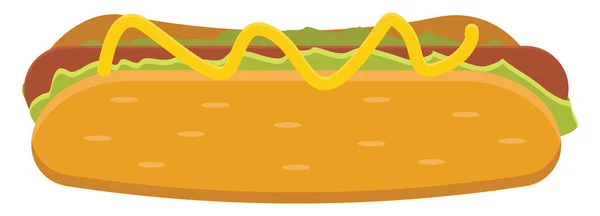 Hotdog Con Mostaza Ensalada Ilustración Vector Sobre Fondo Blanco — Archivo Imágenes Vectoriales