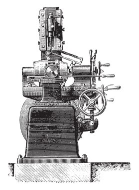 Makine oluk göbekleri, Ön görünüm, vintage gravür.