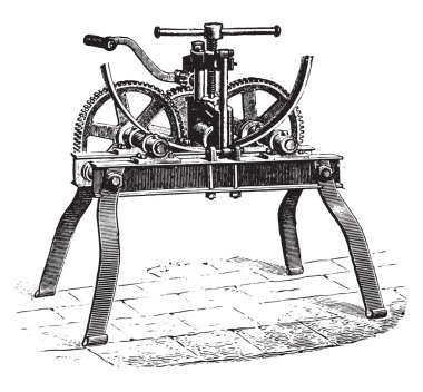 Bükme tekerlekleri daireler demirler, vintage gravür için makine.