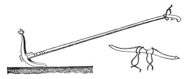 Ceylon with his plow yoke, vintage engraving.