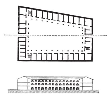 İspanyol tipi on yedinci yüzyıl kışlası, vintage gravür