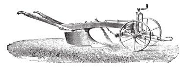 Dombasle plow with his limber, vintage engraving.