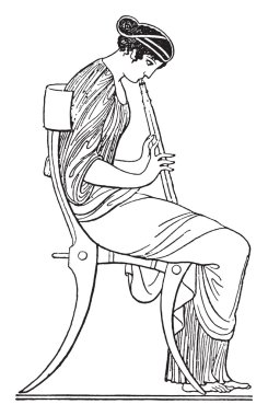 Flute player, vintage engraving.