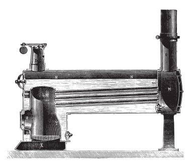 Bir ev içinde Locomobile kazan ve yatay tüpler duman, vint