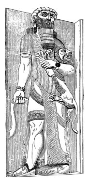 Bas-relief is in Khorsabad, vintage engraving.