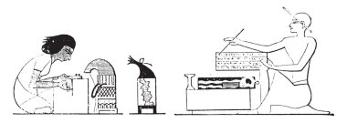 Kâtipler, (Thebes Resimleri), vintage gravür.
