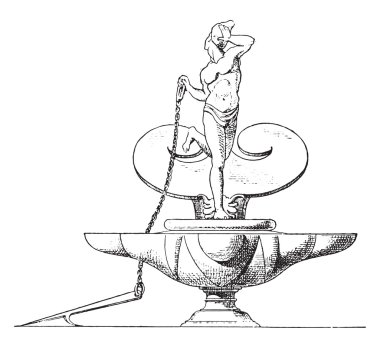 Dancer lamp, vintage engraving.