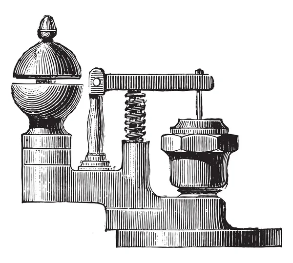 Silbato ordinario montado en la base de la válvula, grabado vintage — Vector de stock