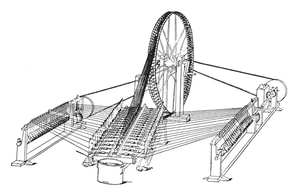 Moulin primitif chinois, gravure vintage . — Image vectorielle