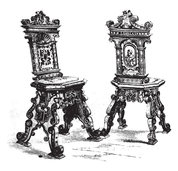 Sillas de principios del siglo XVII, vendimia engr — Vector de stock