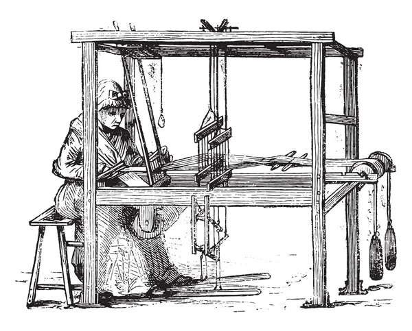 Loom, vintage engraving. — 图库矢量图片