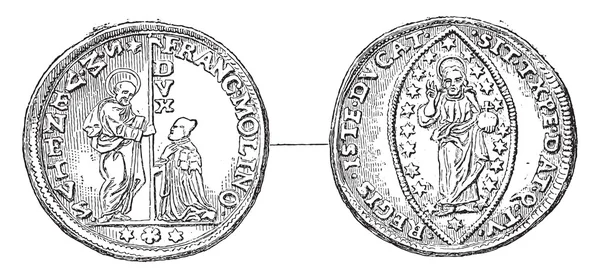古いヴェネツィアの金貨、帝国の L のメダルのキャビネットのコピー — ストックベクタ