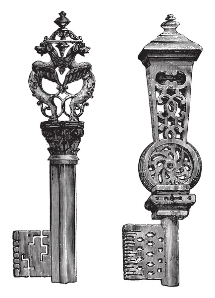 Ключи от железа XVI века, винтажная гравировка . — стоковый вектор