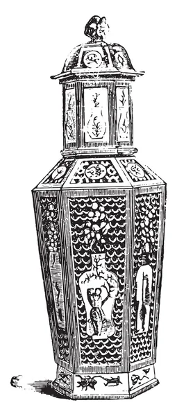 Китайская ваза, винтажная гравировка . — стоковый вектор