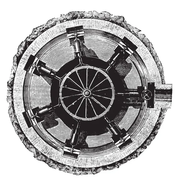 Általános terv a gép megáll és gyönyörködtet, Vintage engravi — Stock Vector