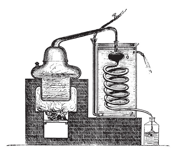 Distilling Apparatus, vintage engraving.