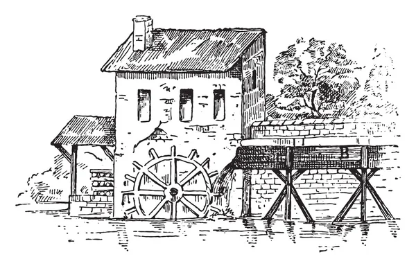 Mill race, vintage engraving. — Stock Vector