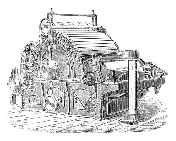 Carding machine Joint Dobson and Barlow, vintage engraving.