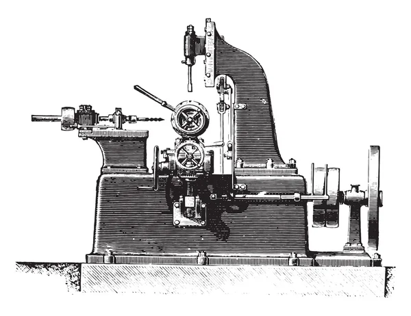 Makine oluk hub' ları, profil görünümü, vintage gravür. — Stok Vektör