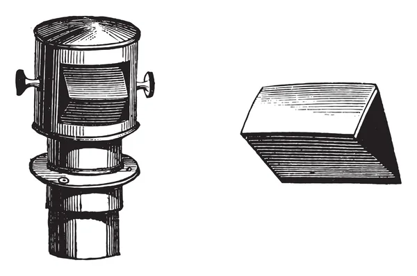 Port-prism and lens of the camera obscura designers, vintage eng — Stock Vector