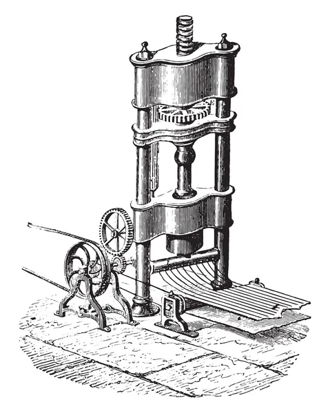 Un aparato para la fabricación de alambre redondo, grabado vintage . — Vector de stock