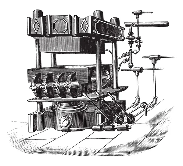 Pressblock-Maschine, Vintage-Gravur. — Stockvektor