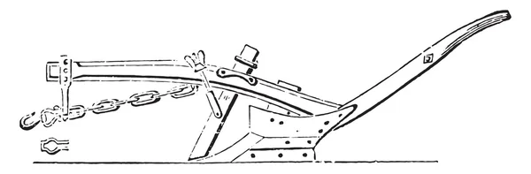 Kleiner Holzpflug, von der Seite der Mauer aus gesehen, vintage engra — Stockvektor