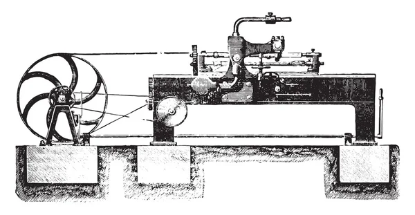 Máquina de corte spokes mecanicamente, Visão geral, gravação vintage —  Vetores de Stock