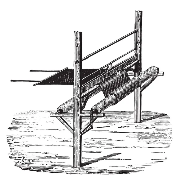 Apparaat om het rubber op stoffen uit te breiden, vintage gravure. — Stockvector