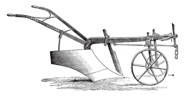 Plow Messrs Howard diepe grondbewerking, vintage gravure. — Stockvector