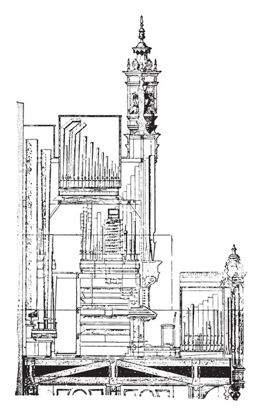 Skæring orgel af katedralen i Saint-Brieuc, vintage engr – Stock-vektor